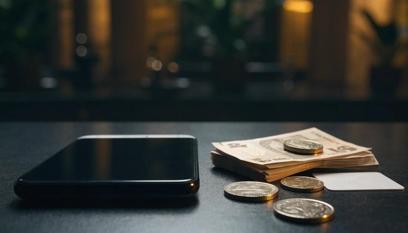 Phone with British cash illustrating a four-pound minimum casino deposit