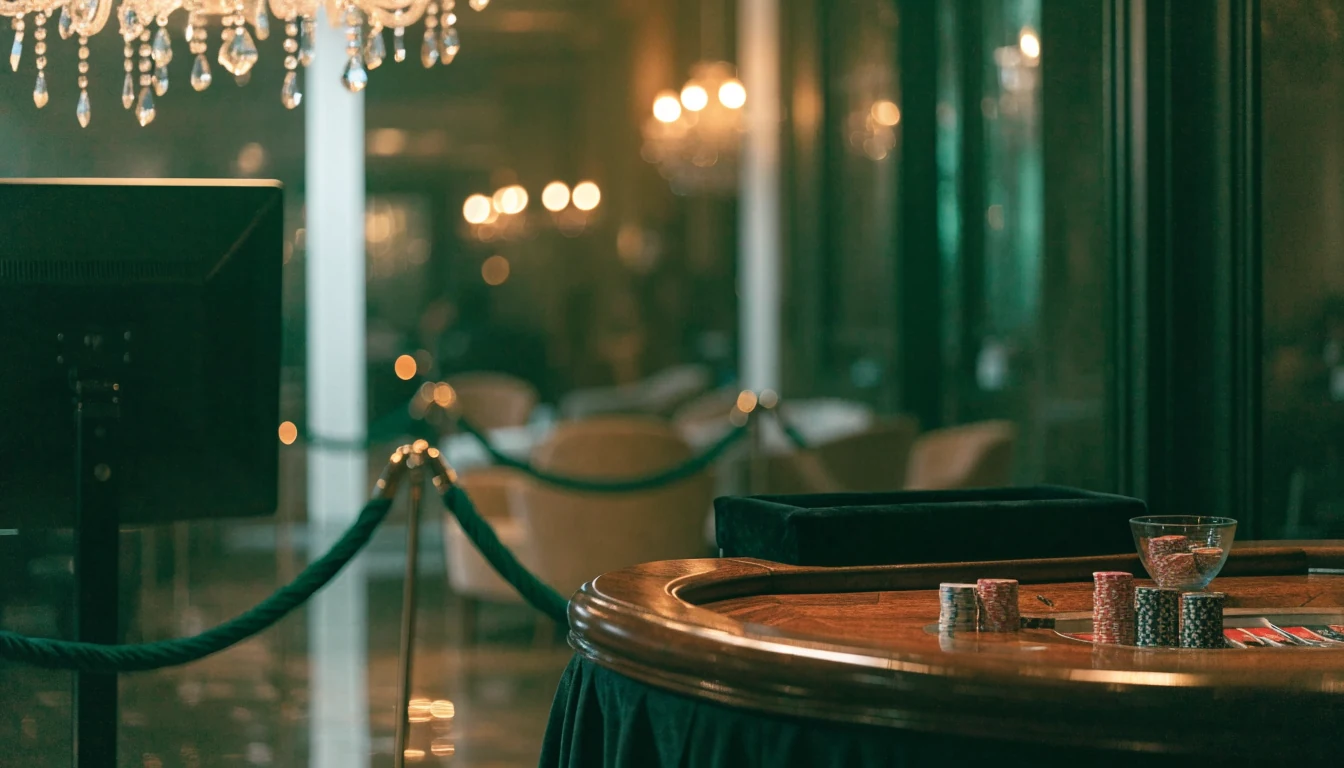 Elegant UK casino lounge with roulette table and chips
