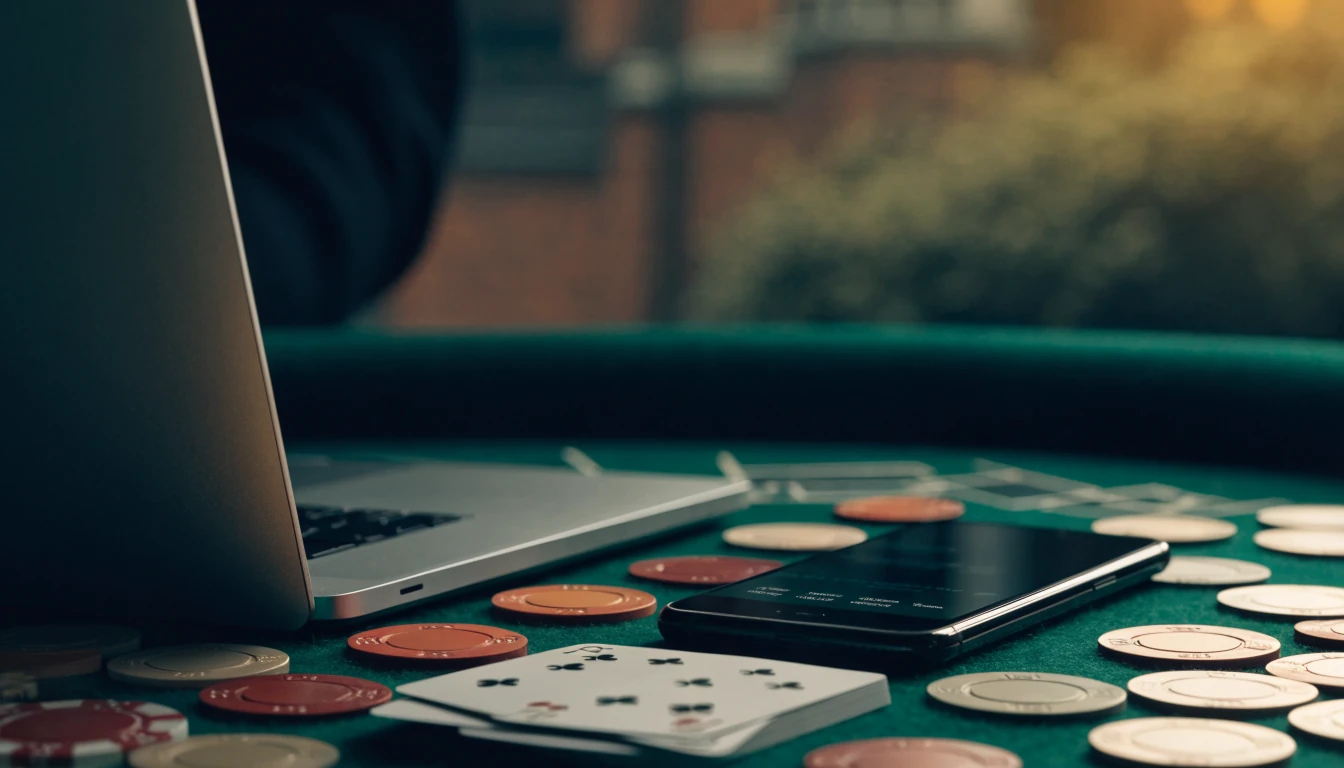 Closed devices and casino chips evoke a UK Megaways casino review