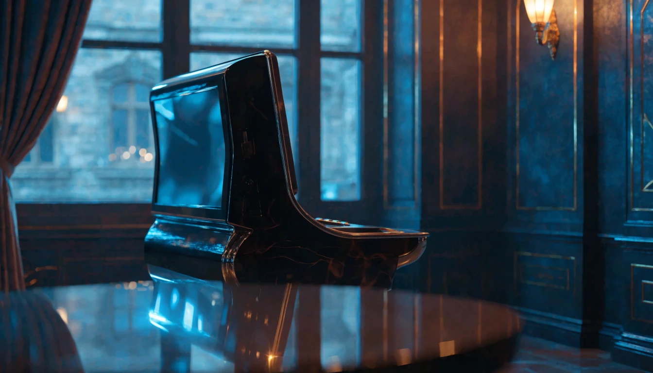 Elegant British casino scene featuring a side-view slot machine and subtle lightning motifs