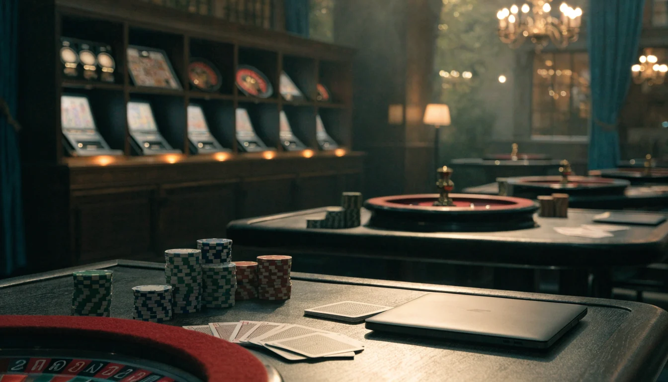 Elegant UK casino lounge suggesting a curated Playtech game catalogue comparison