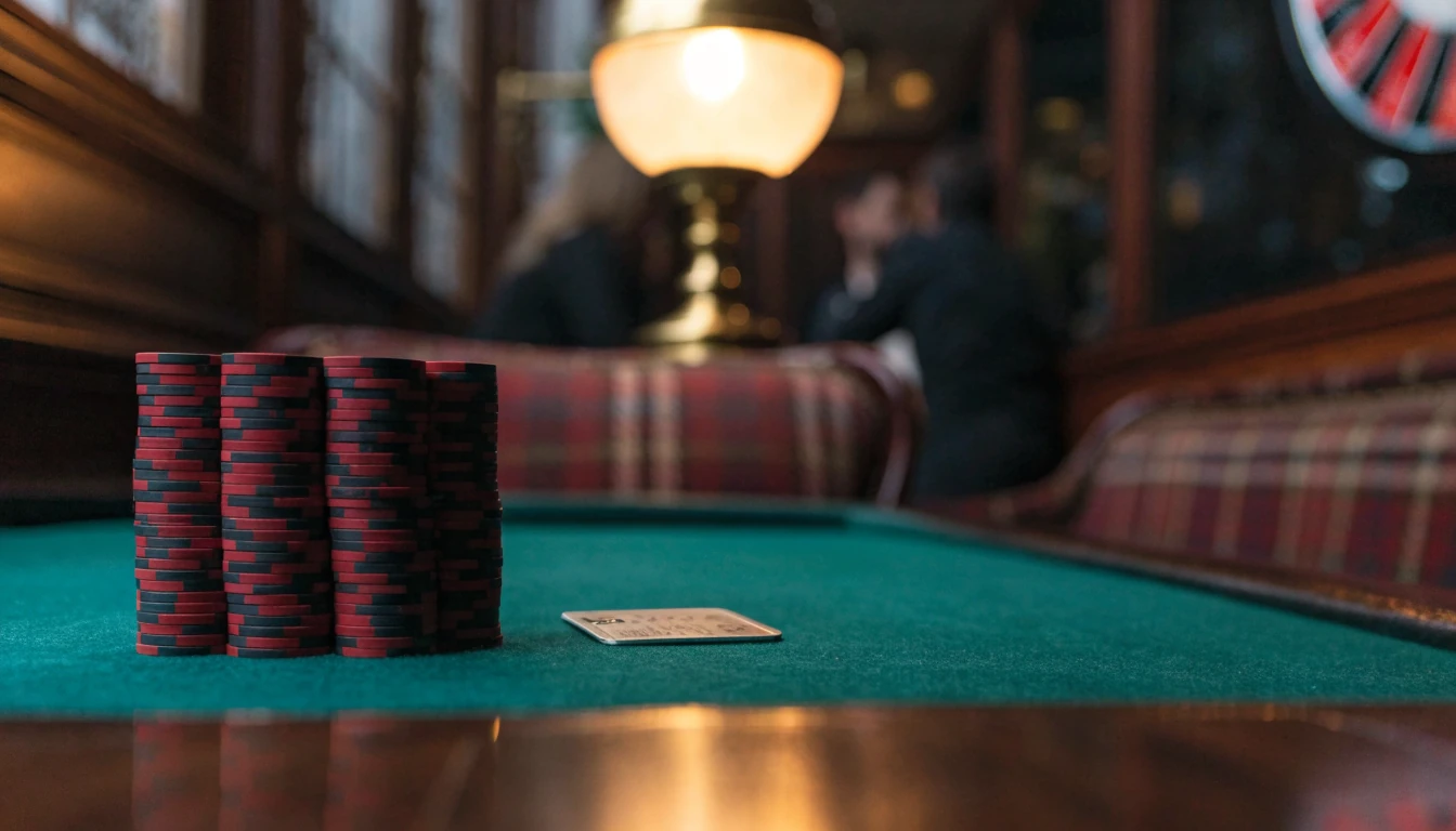 Casino table with chips and a bank card in a British gaming lounge