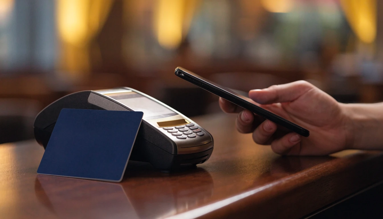 Smartphone and payment terminal representing a secure UK casino cashier check