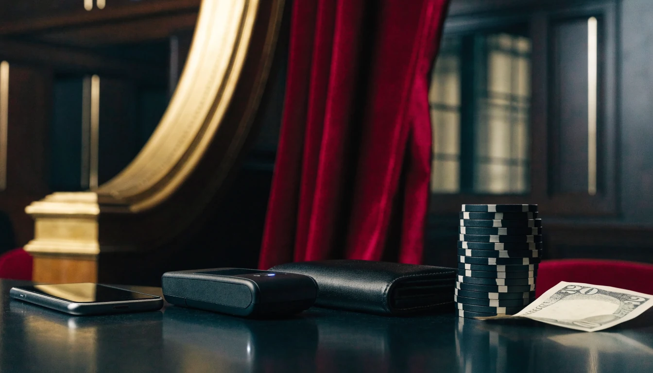 Smartphone and payment items staged in a UK casino lounge