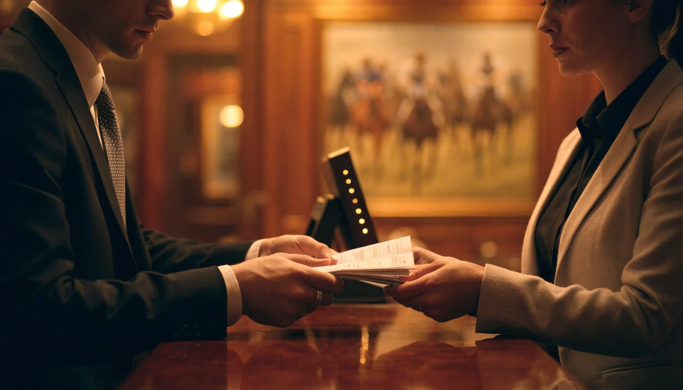British casino cashier desk handling a bank wire transfer with a patron