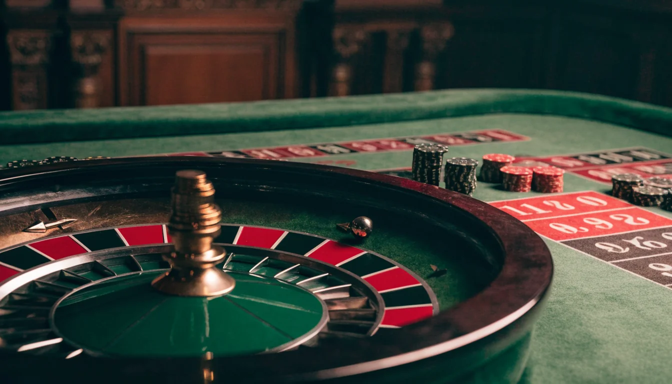French roulette wheel highlighting the zero pocket and even-money betting areas
