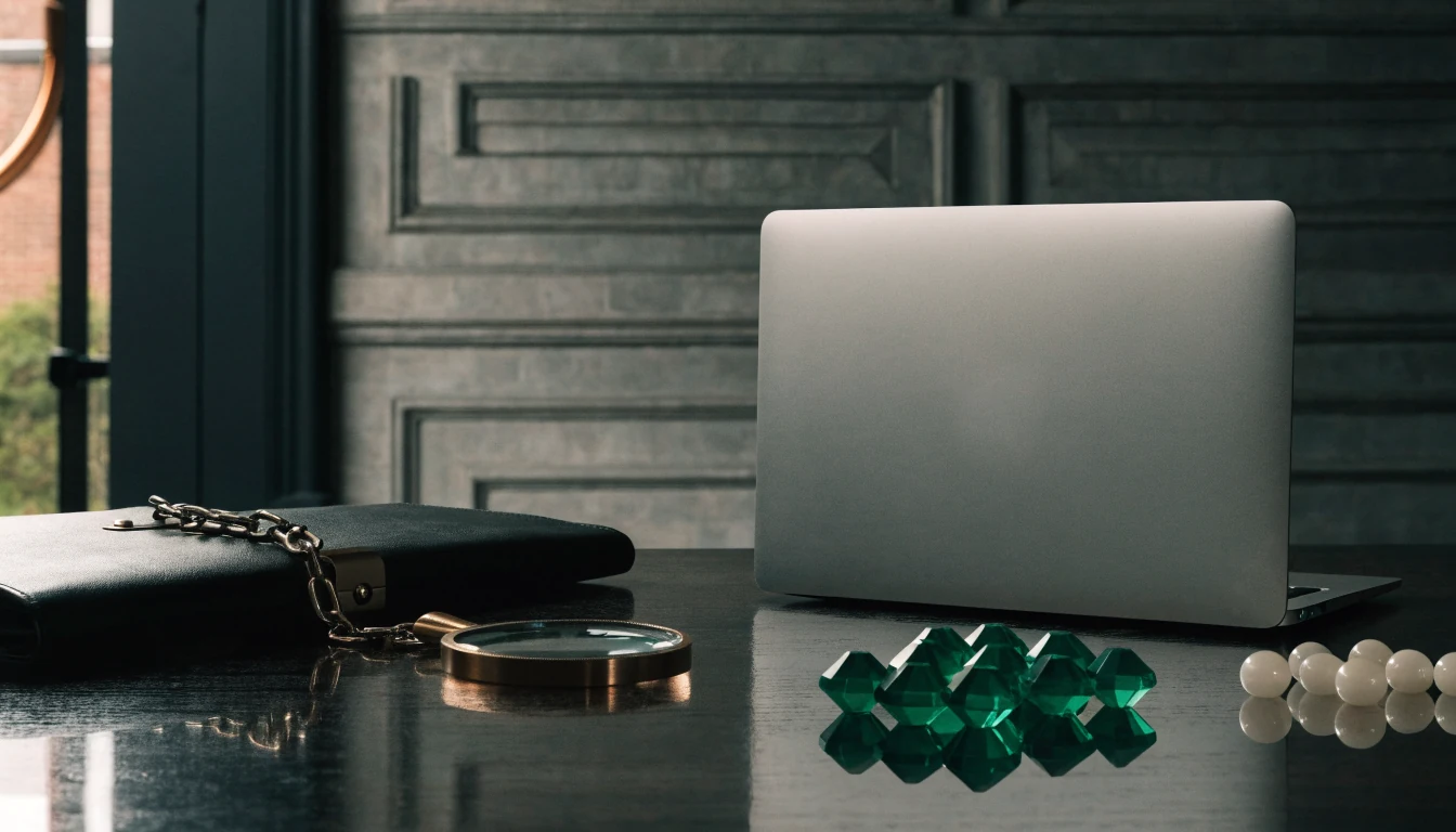A closed laptop and rule documents distinguish platform from game.