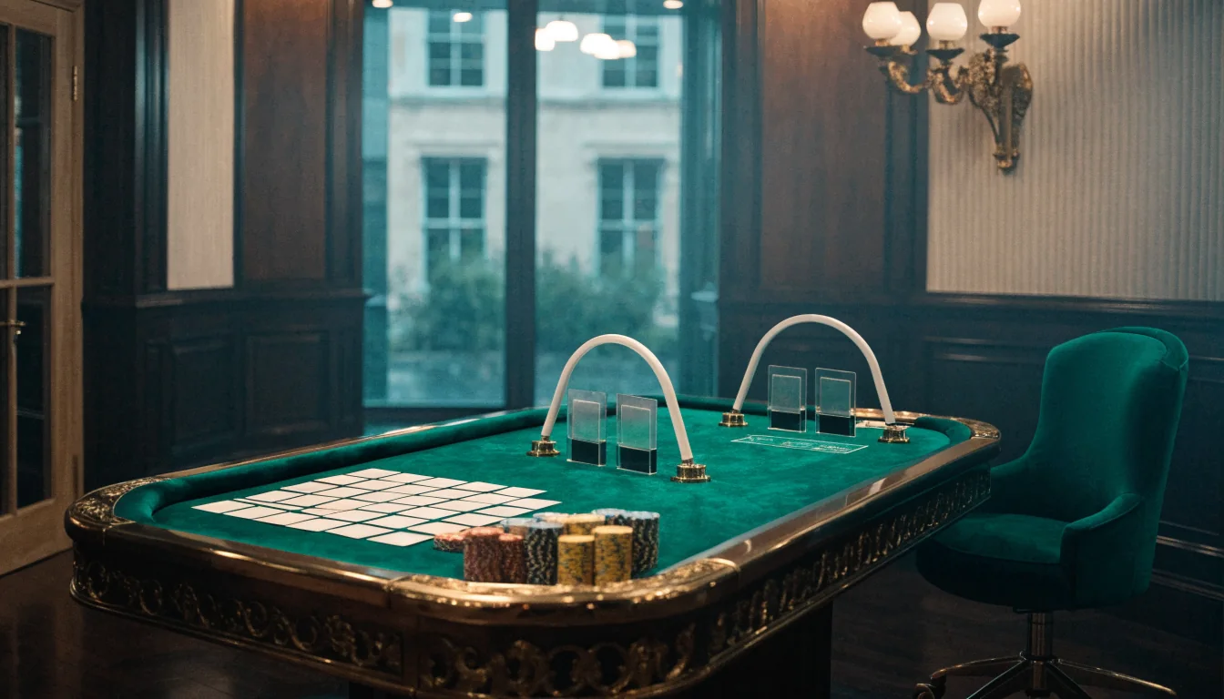 Elegant empty live baccarat table in a premium UK casino studio
