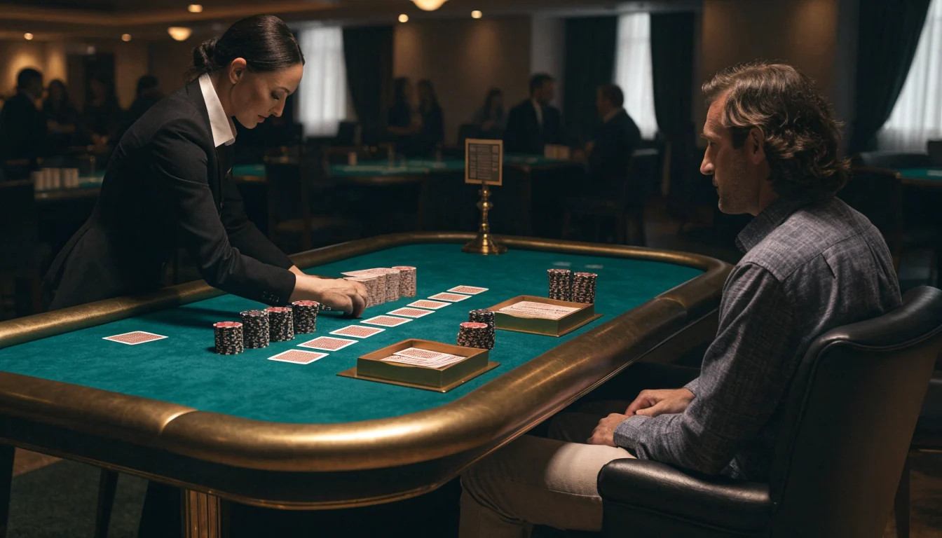 Player and dealer at a live blackjack table in a UK casino