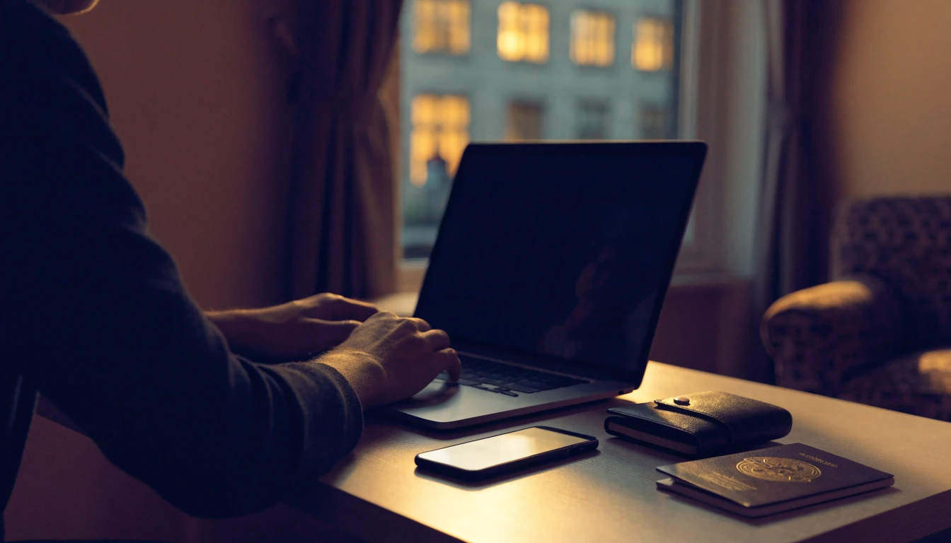 UK adult accessing a secure browser casino with identity-check items nearby