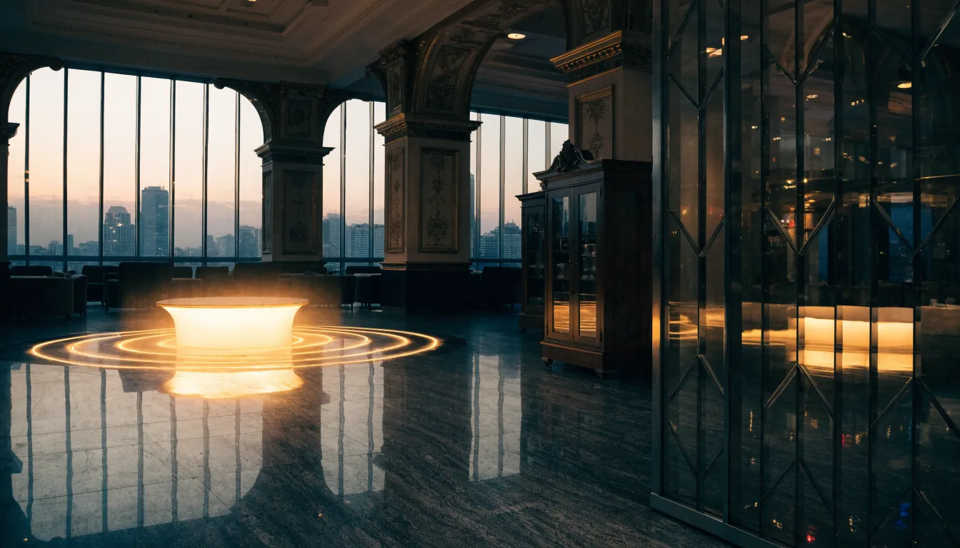 Glowing progressive jackpot pool in an elegant UK casino