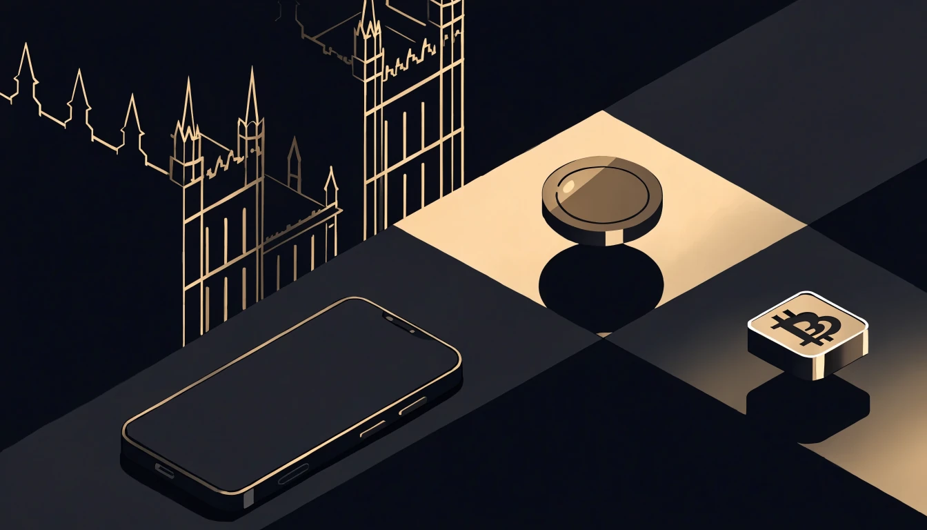Conceptual UK crypto casino scene with Westminster and cryptocurrency token